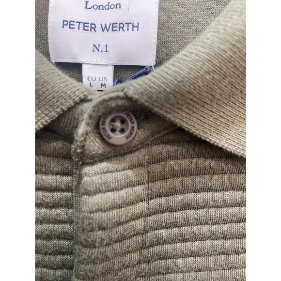 Peter Werth Long Sleeve Polo Collared Fleece Sweatshirt Military Green Medium - Picture 3 of 13